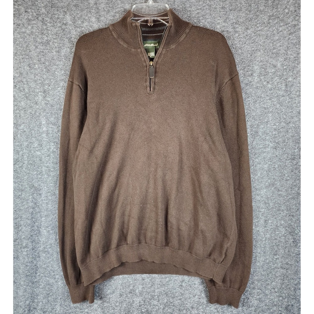 Eddie Bauer Sweater Mens XL Brown Cashmere Blend Quarter Zip EUC